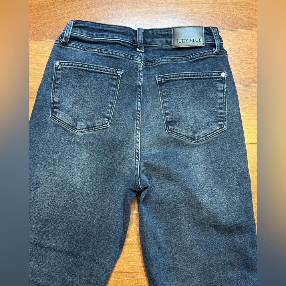 JUDY BLUE High Waist Button-Fly Destroy Hem Straight Denim Jeans - Picture 8 of 15